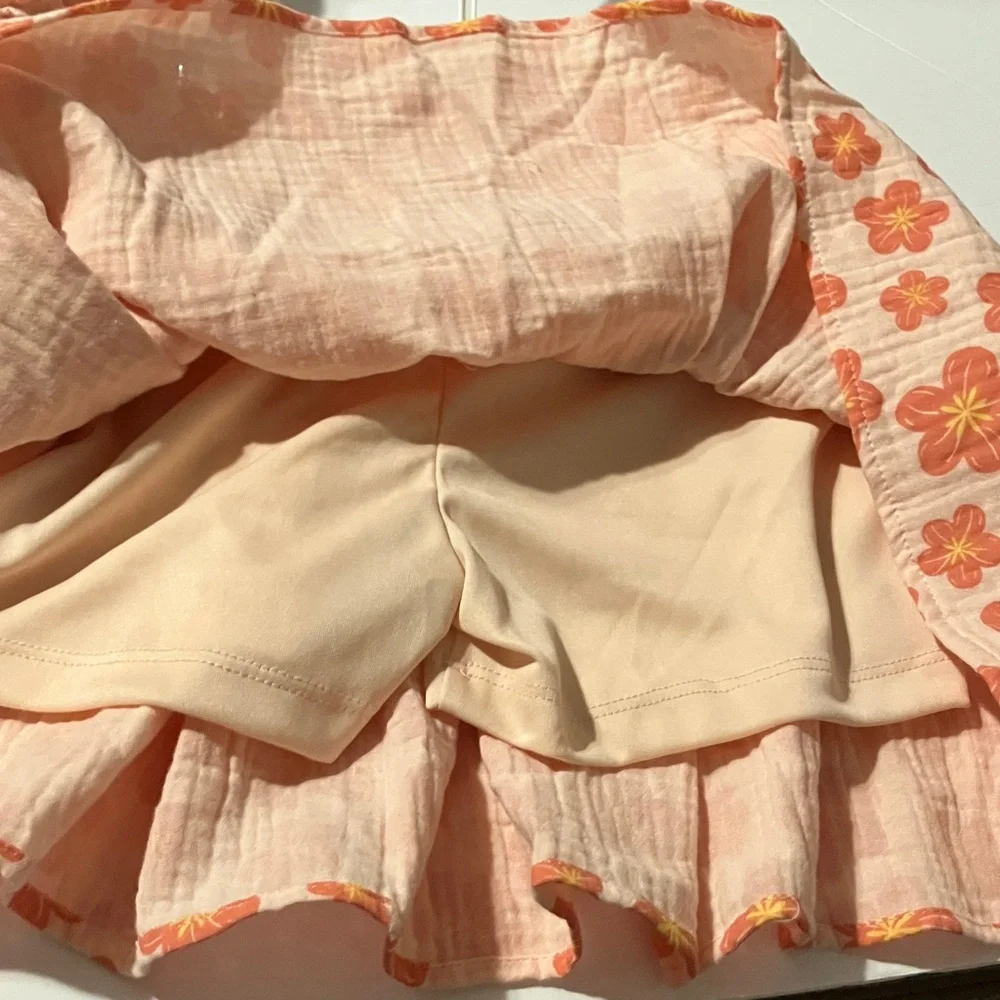 btween Pink and Orange‎ Floral Matching Tank and Skort Set with Hair Clip - Picture 2 of 6